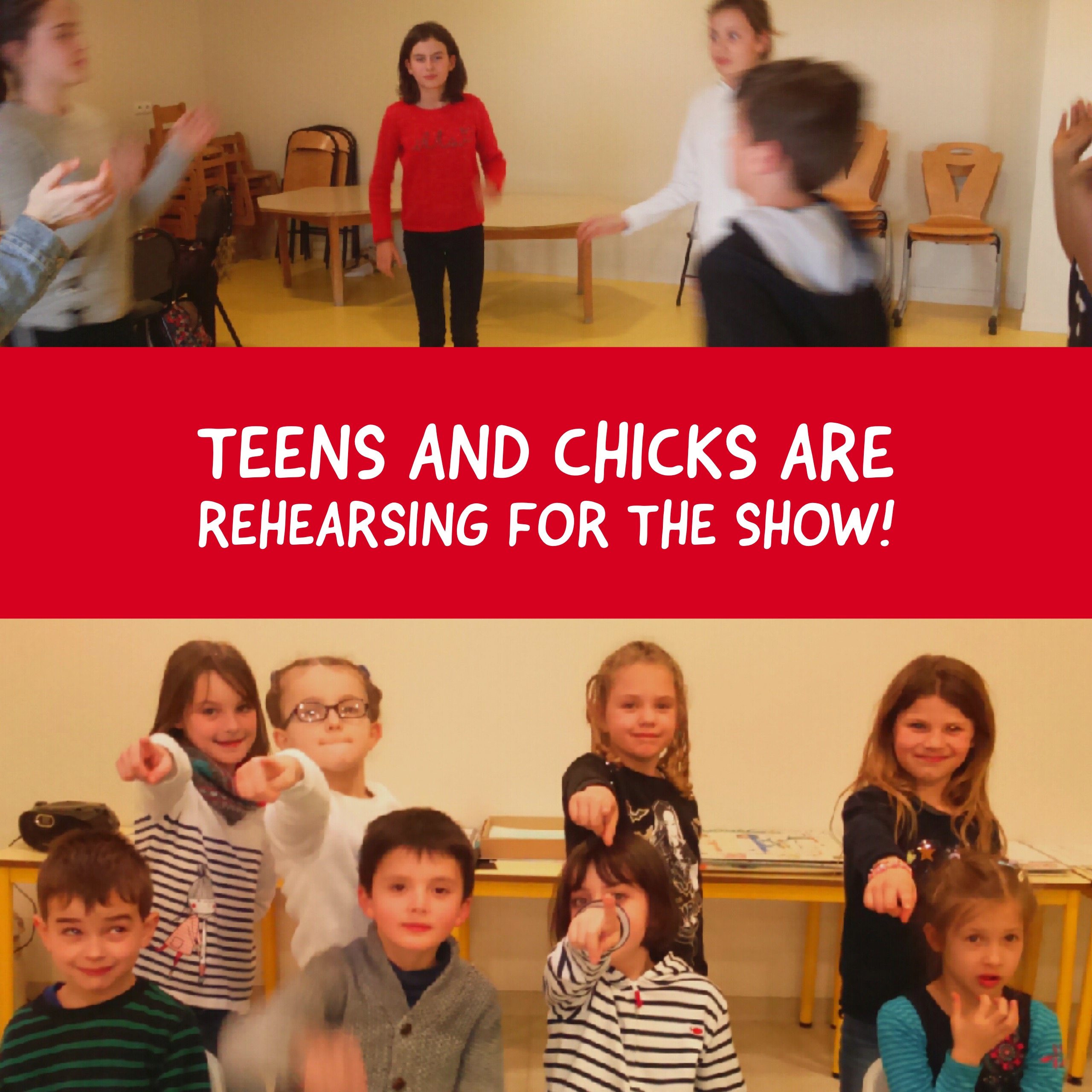 Teens et chicks en pleine répétition du spectacle