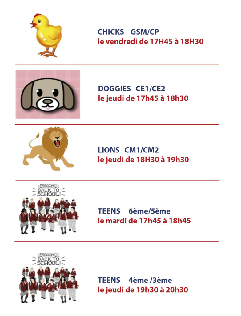 Planning 2020-20210cours anglais enfants ados Bessières
